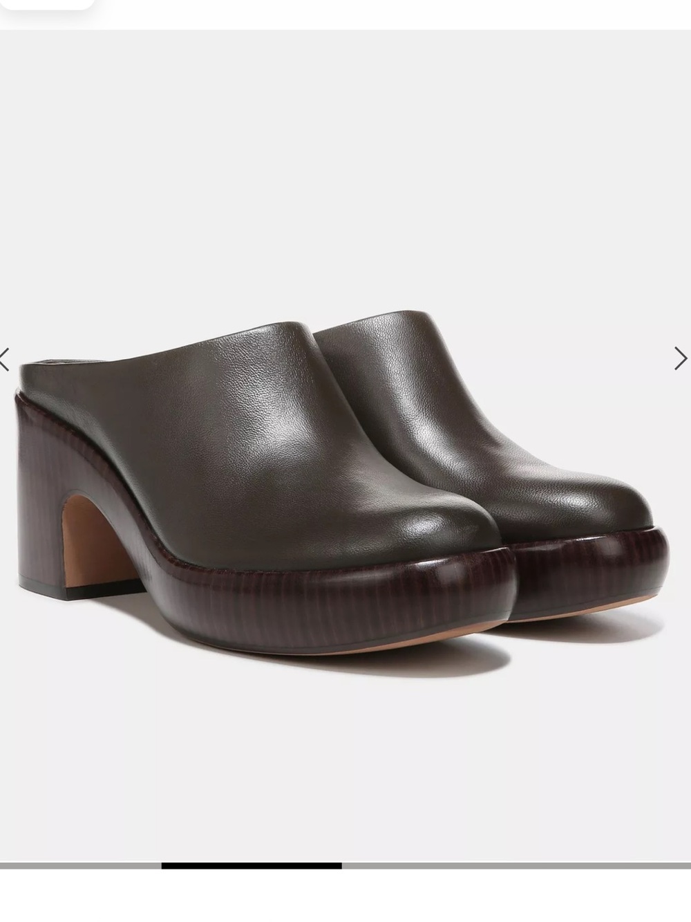 Vince Navina Leather Mules Black Clogs with Wood-Effect Block Heel